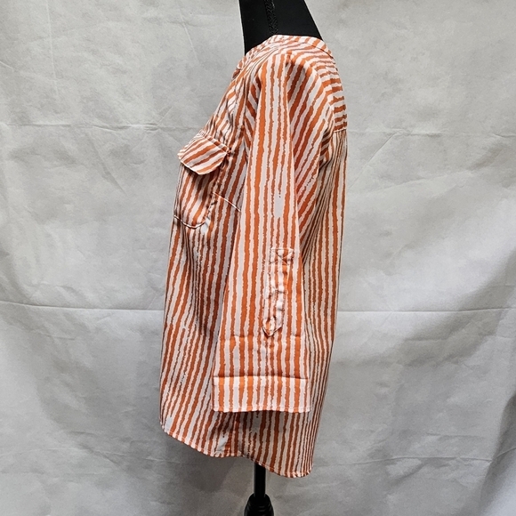 Notations Stripped Orange & White Button Up Top 97% Polyester 3% Spandex Sz S - Picture 6 of 8